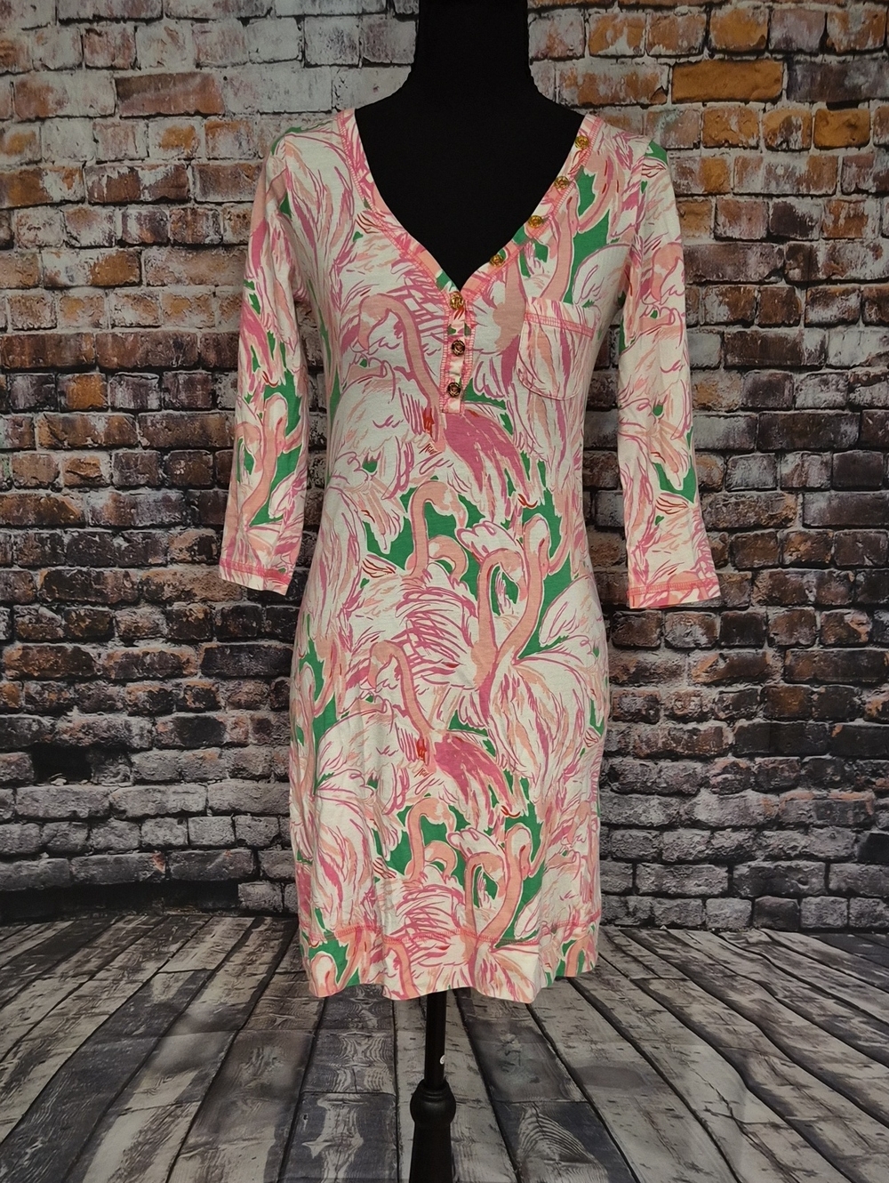 Lilly Pulitzer Pink & Green Flamingo-Print Tunic Dress